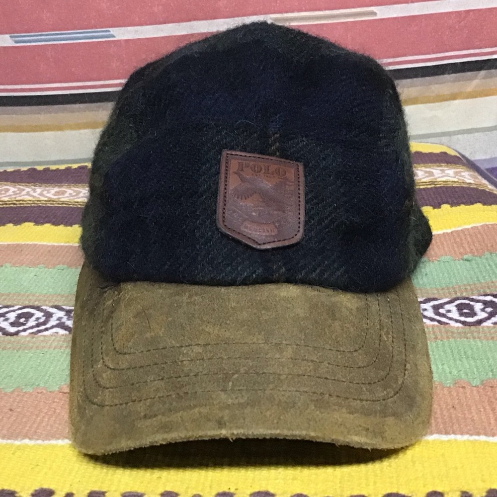 EUC POLO Ralph Lauren wool and leather 5 panel pheasant patch hat